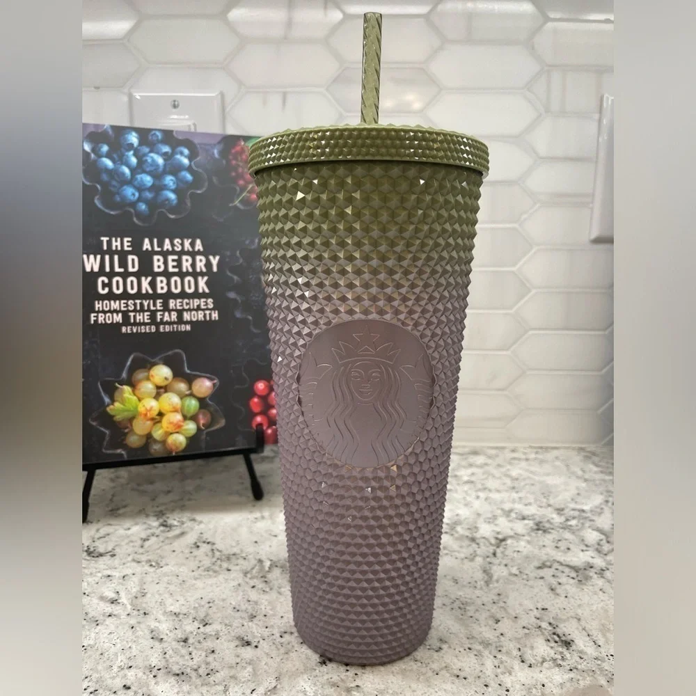 Starbucks Fall 2024 Metallic Green & Lilac Gradient Ombre Studded Tumbler. NWT!